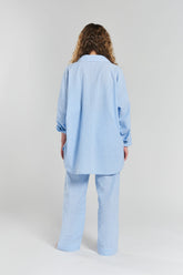 Yew Striped Ethical-Cotton Pyjama Shirt - Mountain Blue